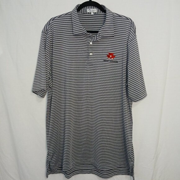 PETER MILLAR MASSEY FERGUSON GOLF POLO, TWO TONE GRAY STRIP, SIZE XL - Picture 1 of 5
